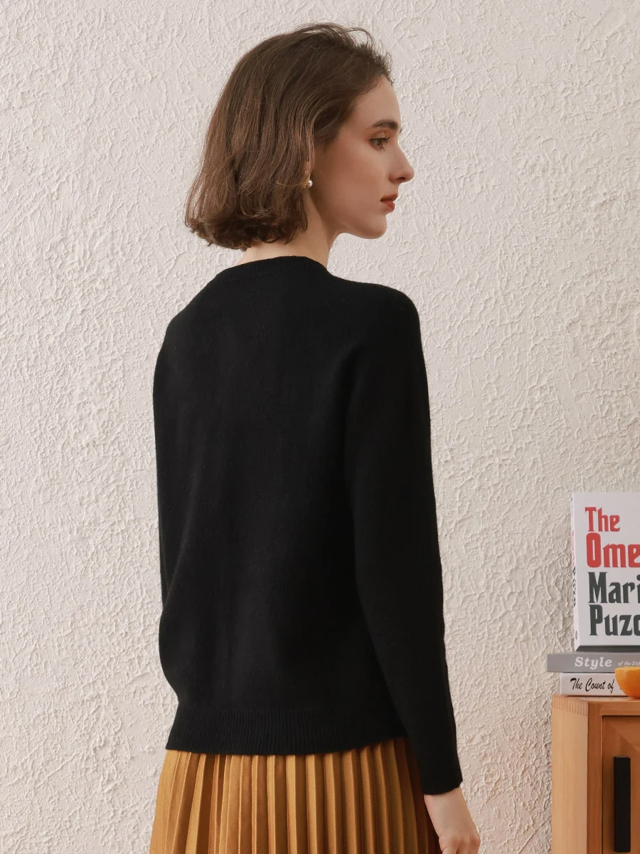 100% Wool Women's Round Neck Cardigan Sweater - Image 9