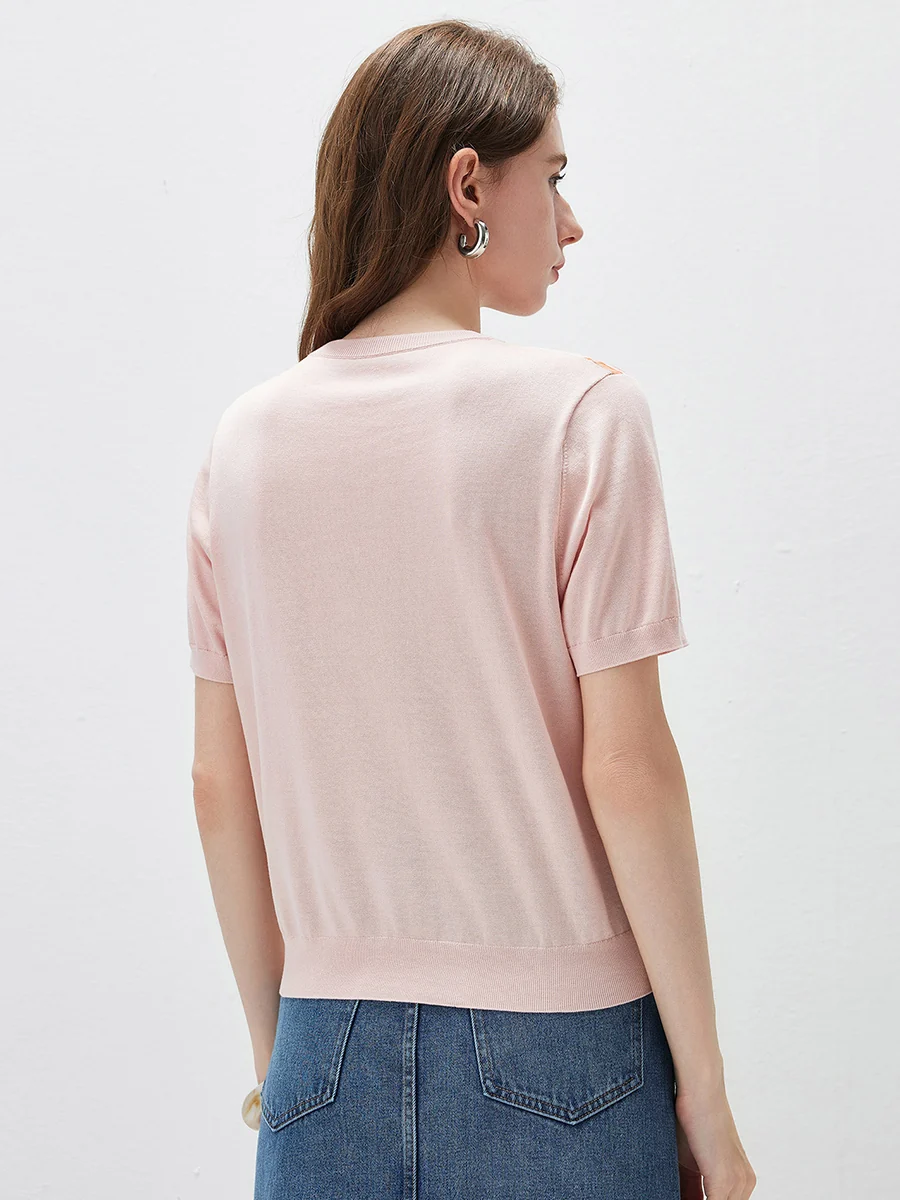 Women's Floral Print Panel Knit T-Shirt - Image 7