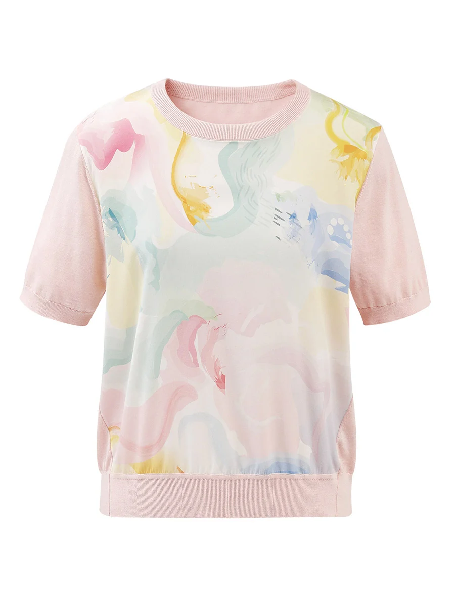 Women's Floral Print Panel Knit T-Shirt - Image 8