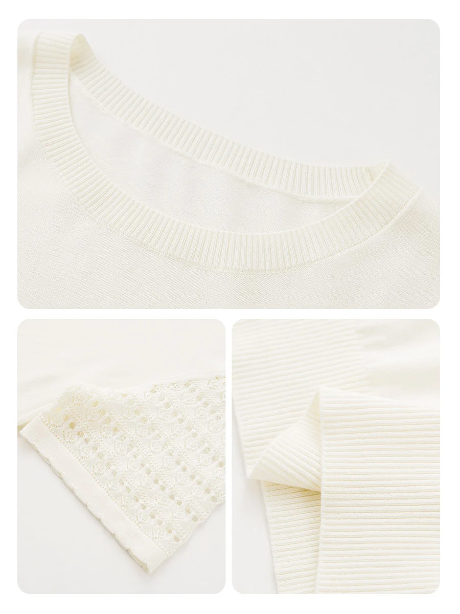 Women's Lace Round Neck Knit T-Shirt - Image 14
