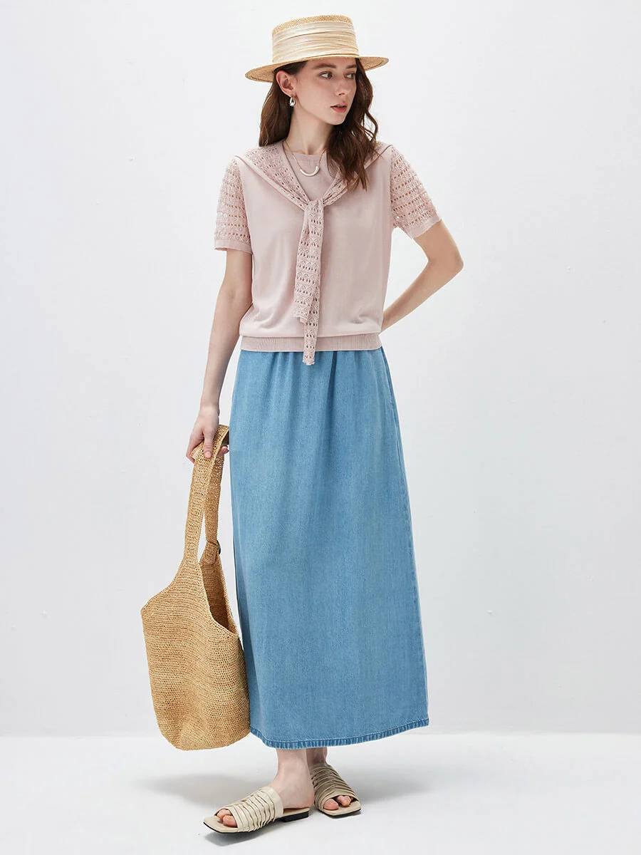 Women's Lace Round Neck Knit T-Shirt - Image 17