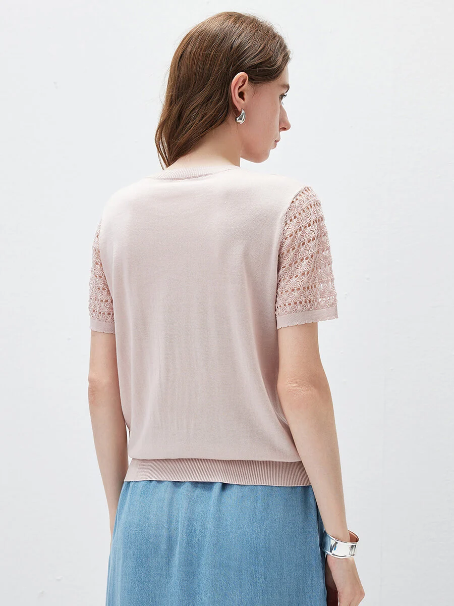 Women's Lace Round Neck Knit T-Shirt - Image 24