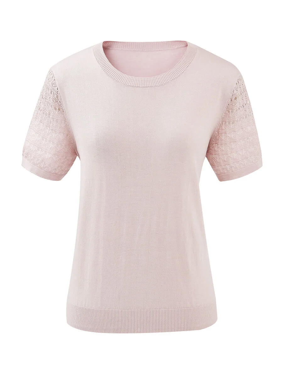 Women's Lace Round Neck Knit T-Shirt - Image 25
