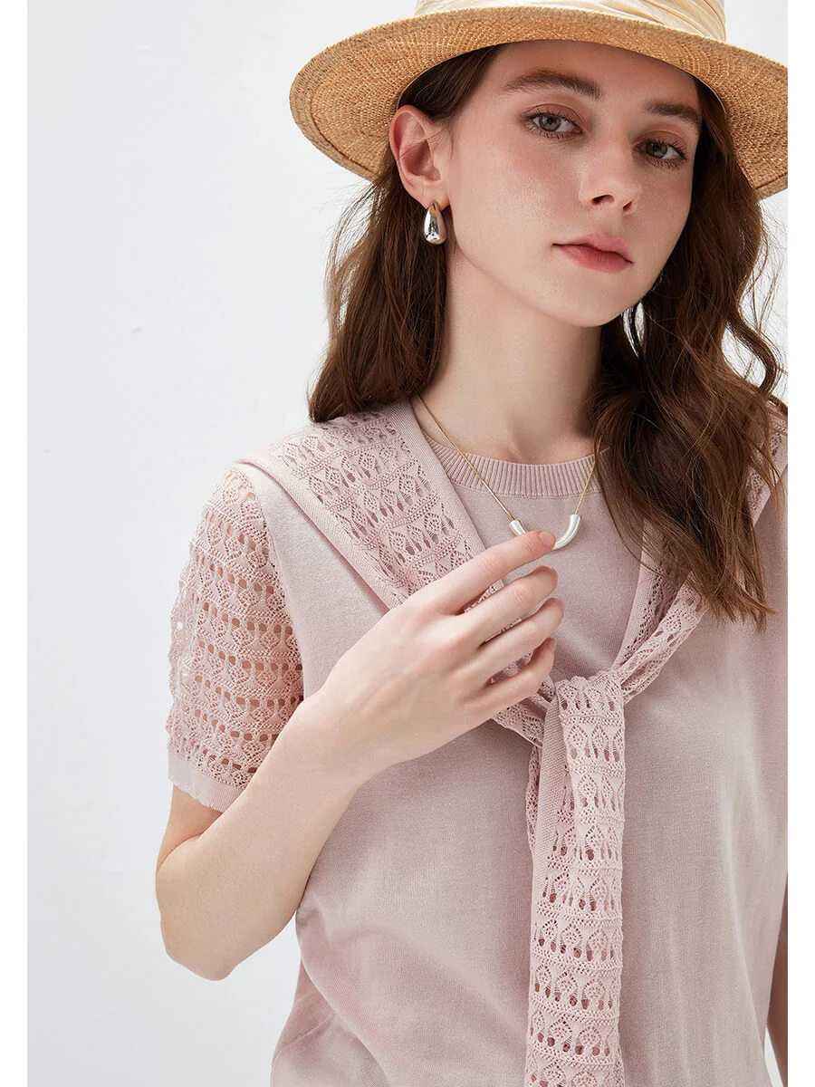 Women's Lace Round Neck Knit T-Shirt - Image 26