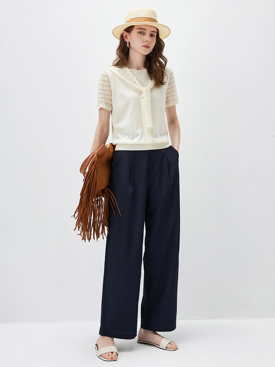 Women's Lace Round Neck Knit T-Shirt - Image 3