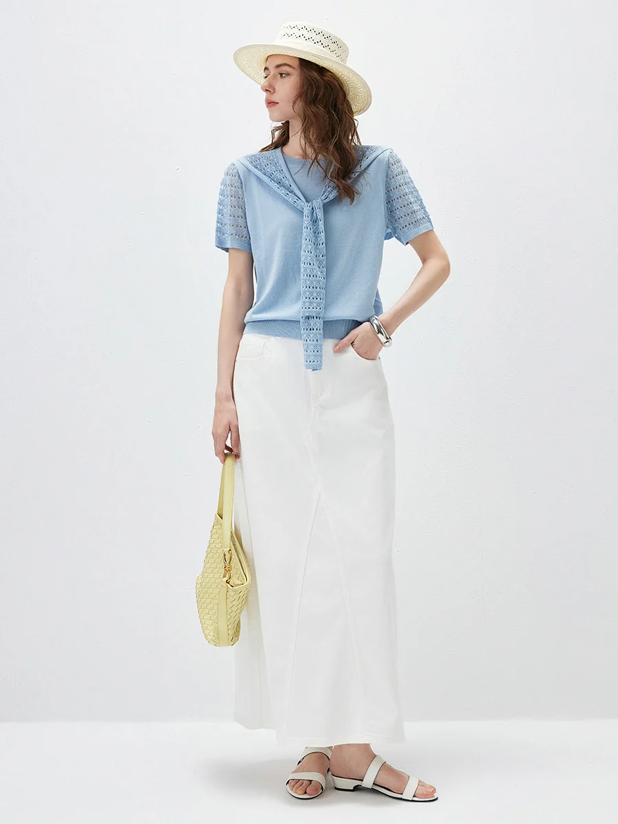 Women's Lace Round Neck Knit T-Shirt - Image 30