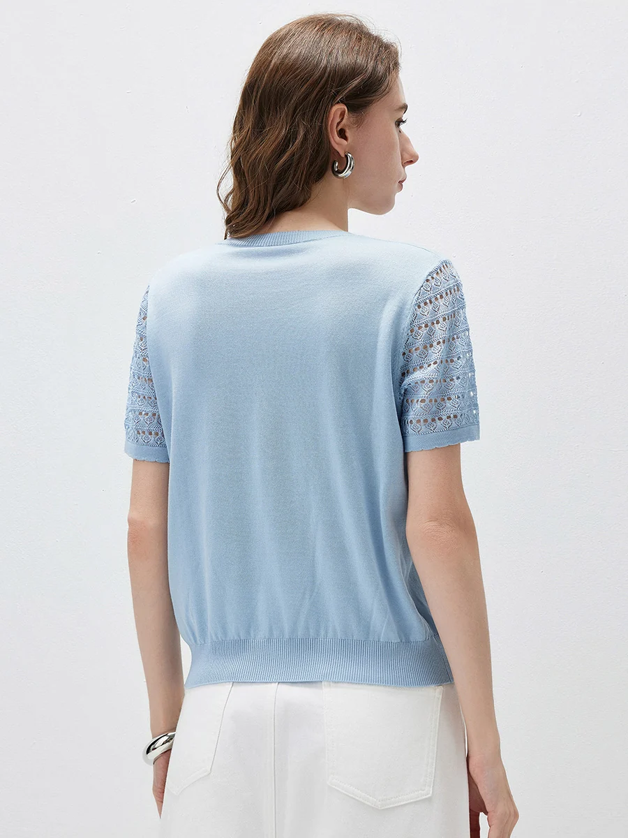 Women's Lace Round Neck Knit T-Shirt - Image 31