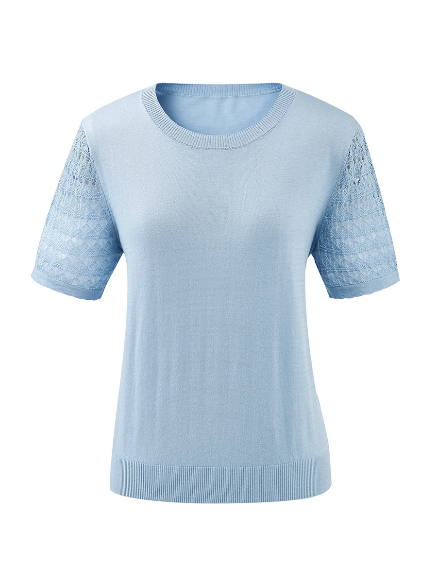 Women's Lace Round Neck Knit T-Shirt - Image 32