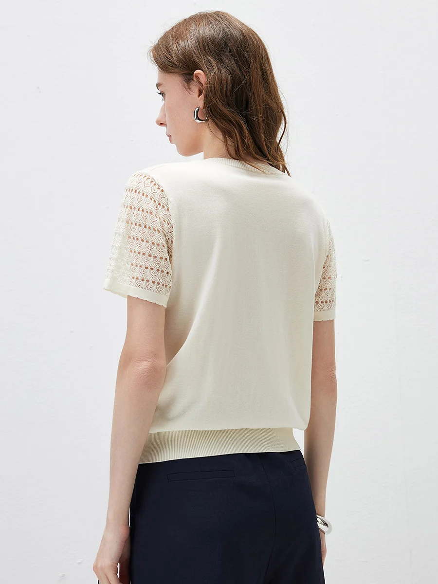 Women's Lace Round Neck Knit T-Shirt - Image 8