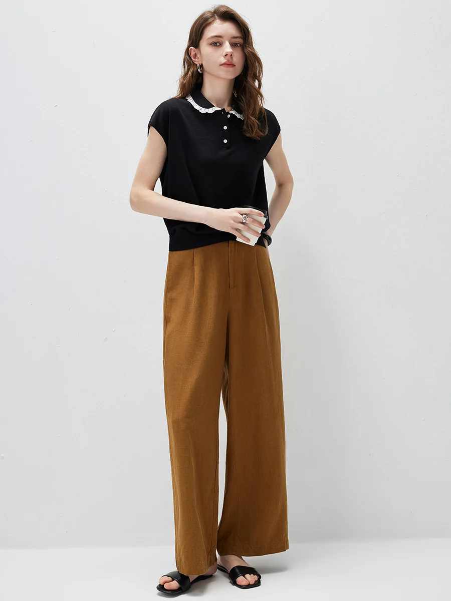 Women's Lace Trim Collar Knit Polo T-Shirt - Image 14