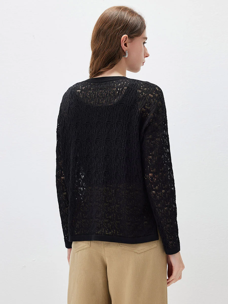 Women's Openwork Round Neck Knit Sweater - Image 7
