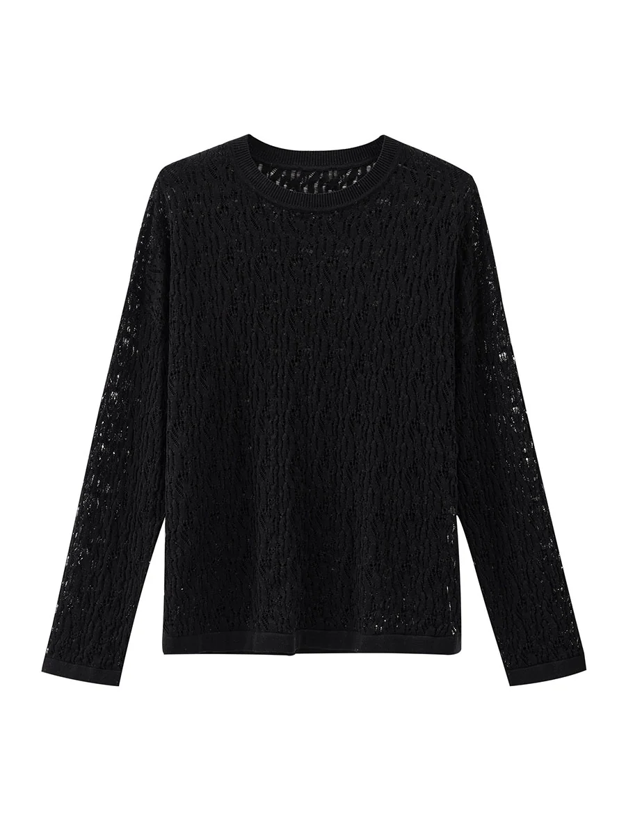Women's Openwork Round Neck Knit Sweater - Image 8