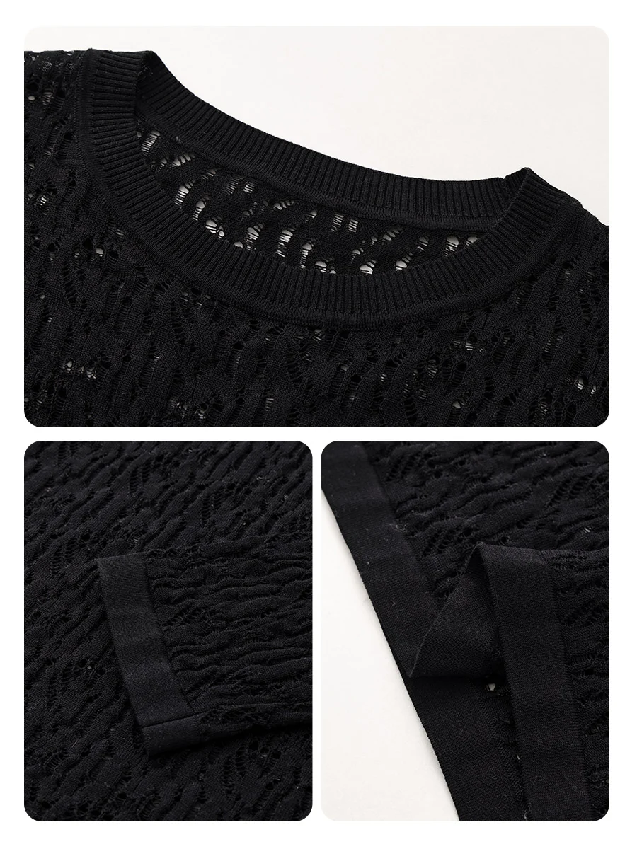 Women's Openwork Round Neck Knit Sweater - Image 9