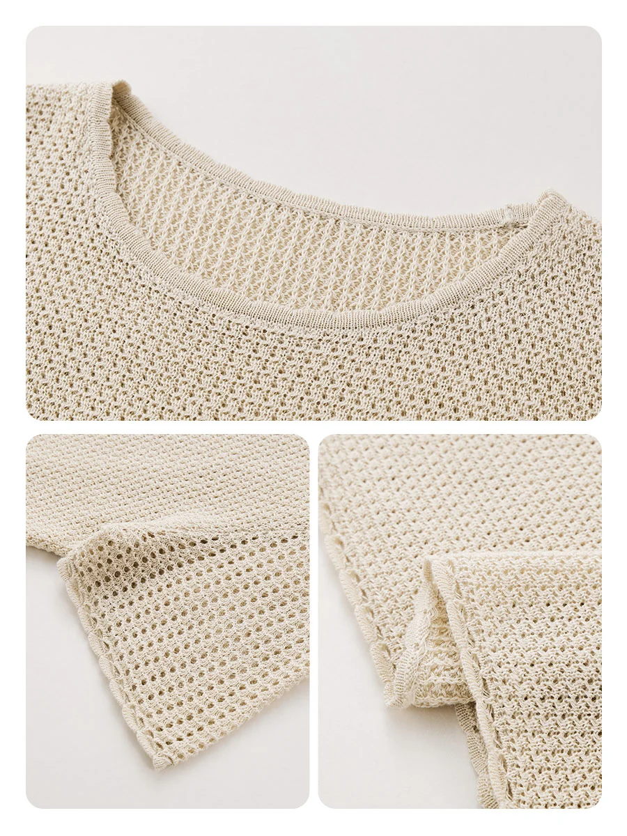 Women's Openwork Round Neck Knit T-Shirt - Image 10