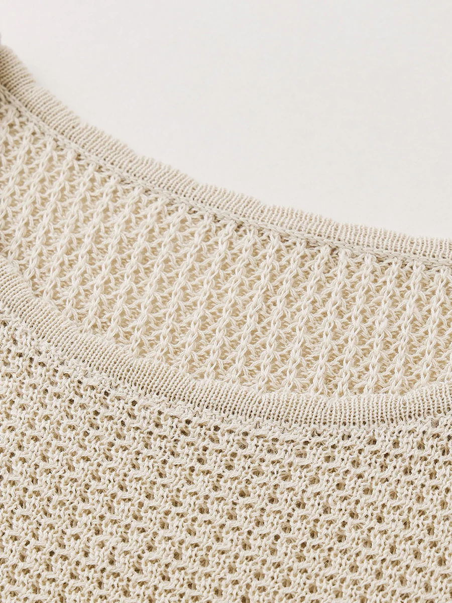 Women's Openwork Round Neck Knit T-Shirt - Image 11