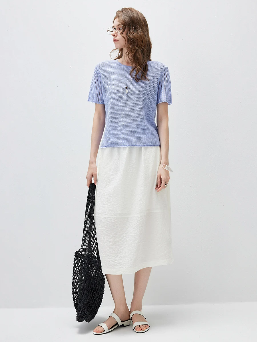 Women's Openwork Round Neck Knit T-Shirt - Image 16