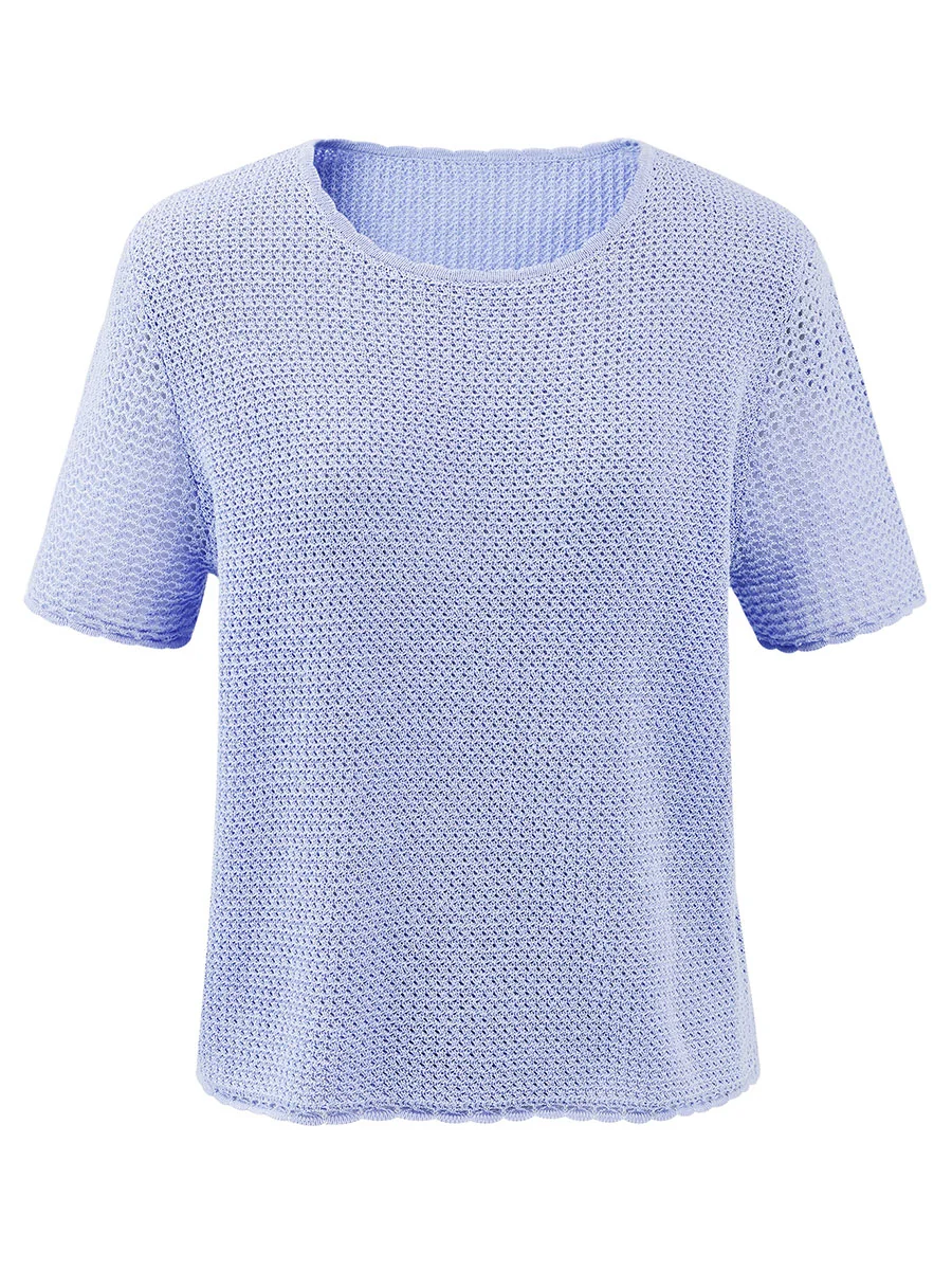 Women's Openwork Round Neck Knit T-Shirt - Image 19