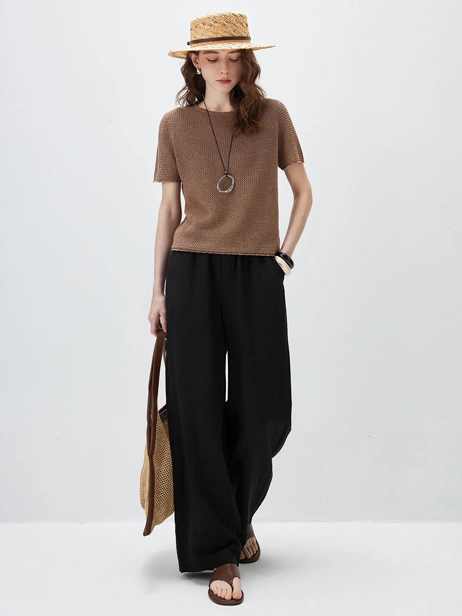 Women's Openwork Round Neck Knit T-Shirt - Image 20