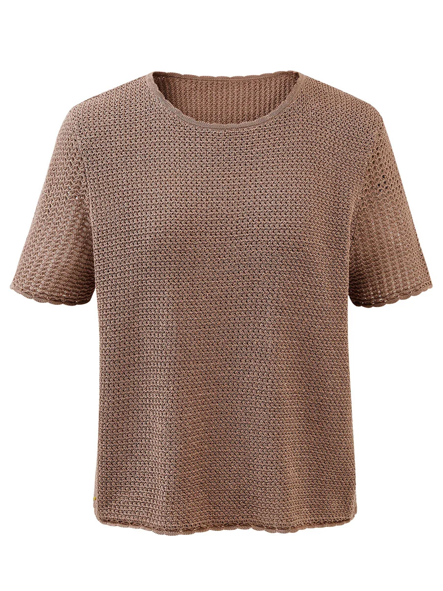 Women's Openwork Round Neck Knit T-Shirt - Image 22