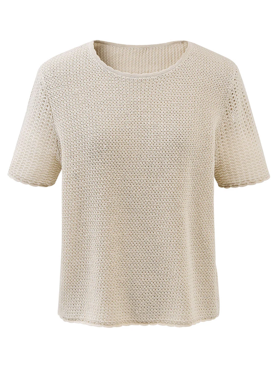 Women's Openwork Round Neck Knit T-Shirt - Image 9