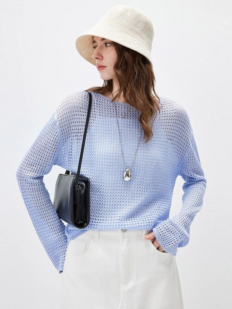 Women's Sheer Mesh Knit Overpull Top - Image 3
