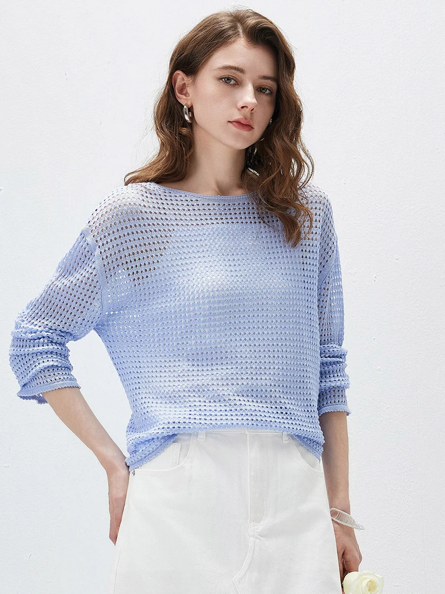 Women's Sheer Mesh Knit Overpull Top - Image 6