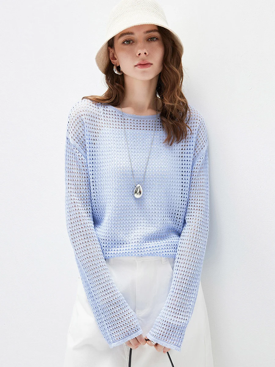 Women's Sheer Mesh Knit Overpull Top - Image 7