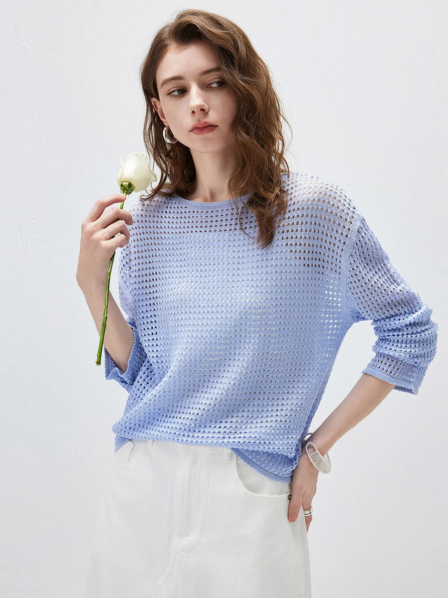 Women's Sheer Mesh Knit Overpull Top - Image 8