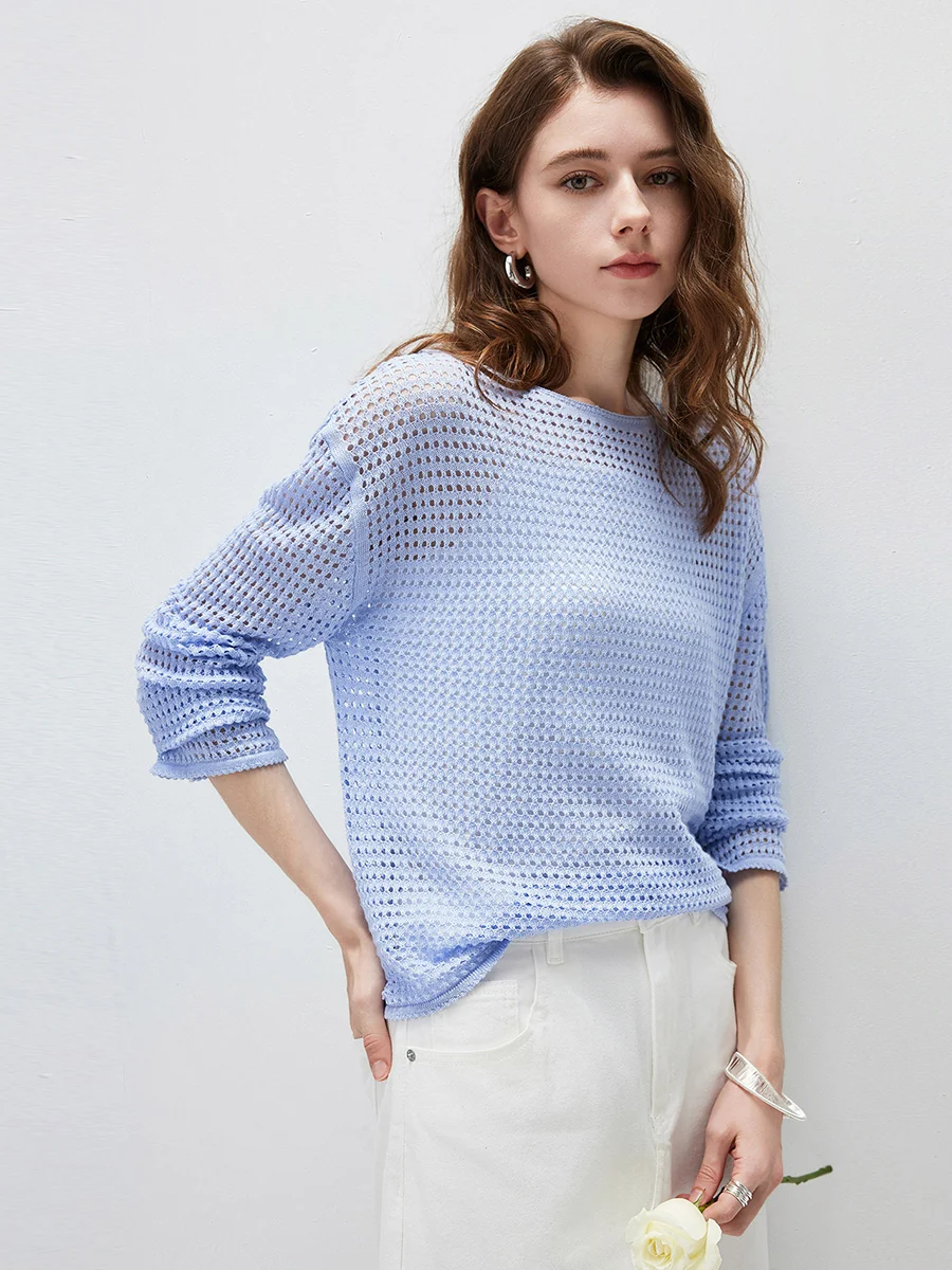Women's Sheer Mesh Knit Overpull Top - Image 9