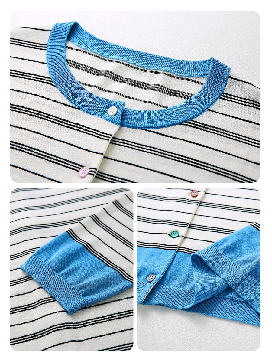 Women's Striped Color Block Button Front Cardigan - Image 10