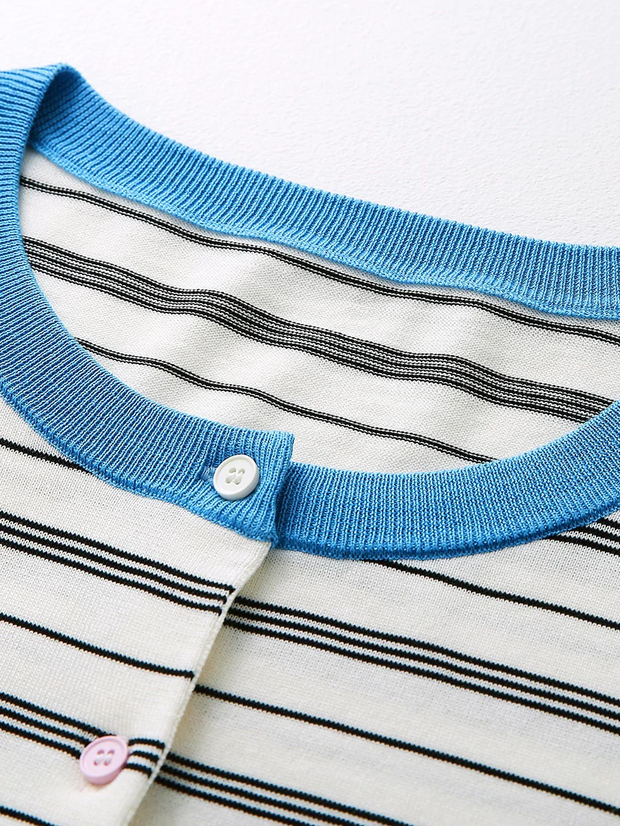 Women's Striped Color Block Button Front Cardigan - Image 11