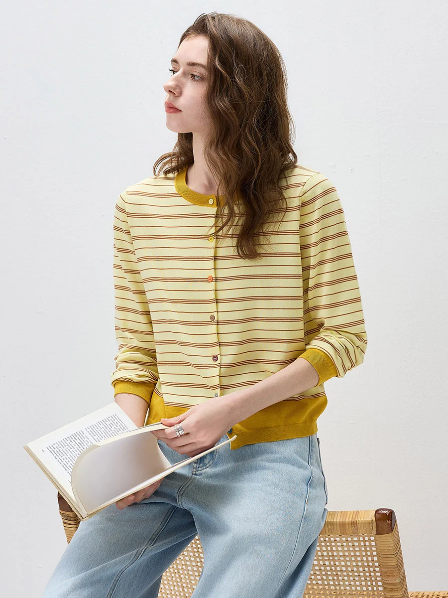 Women's Striped Color Block Button Front Cardigan - Image 17