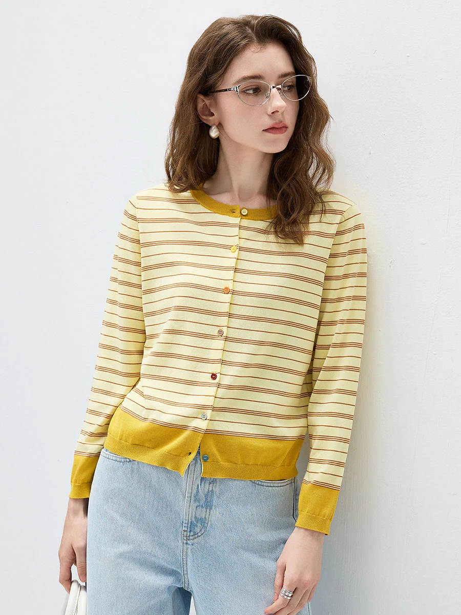 Women's Striped Color Block Button Front Cardigan - Image 18