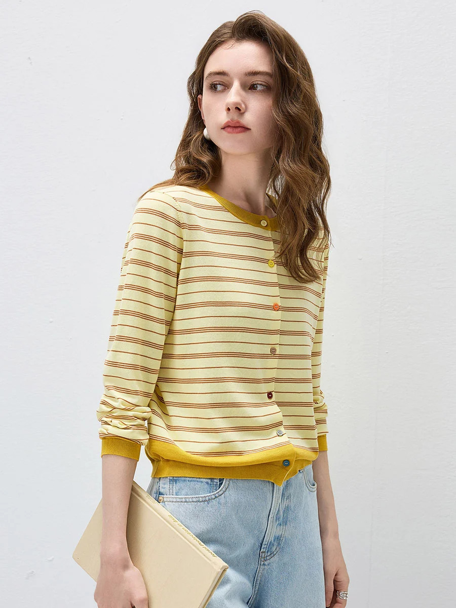 Women's Striped Color Block Button Front Cardigan - Image 19