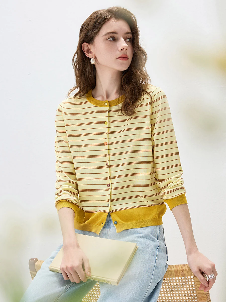 Women's Striped Color Block Button Front Cardigan - Image 20