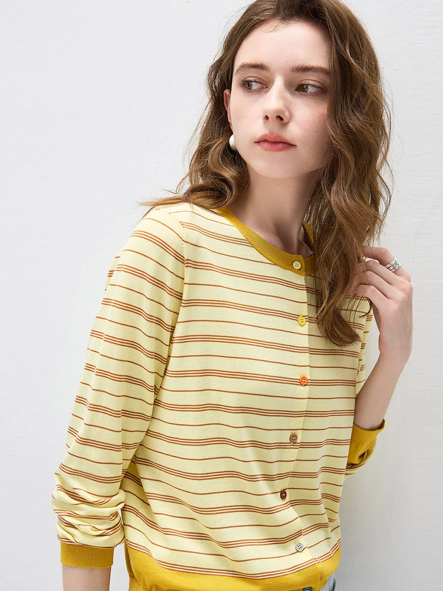 Women's Striped Color Block Button Front Cardigan - Image 21