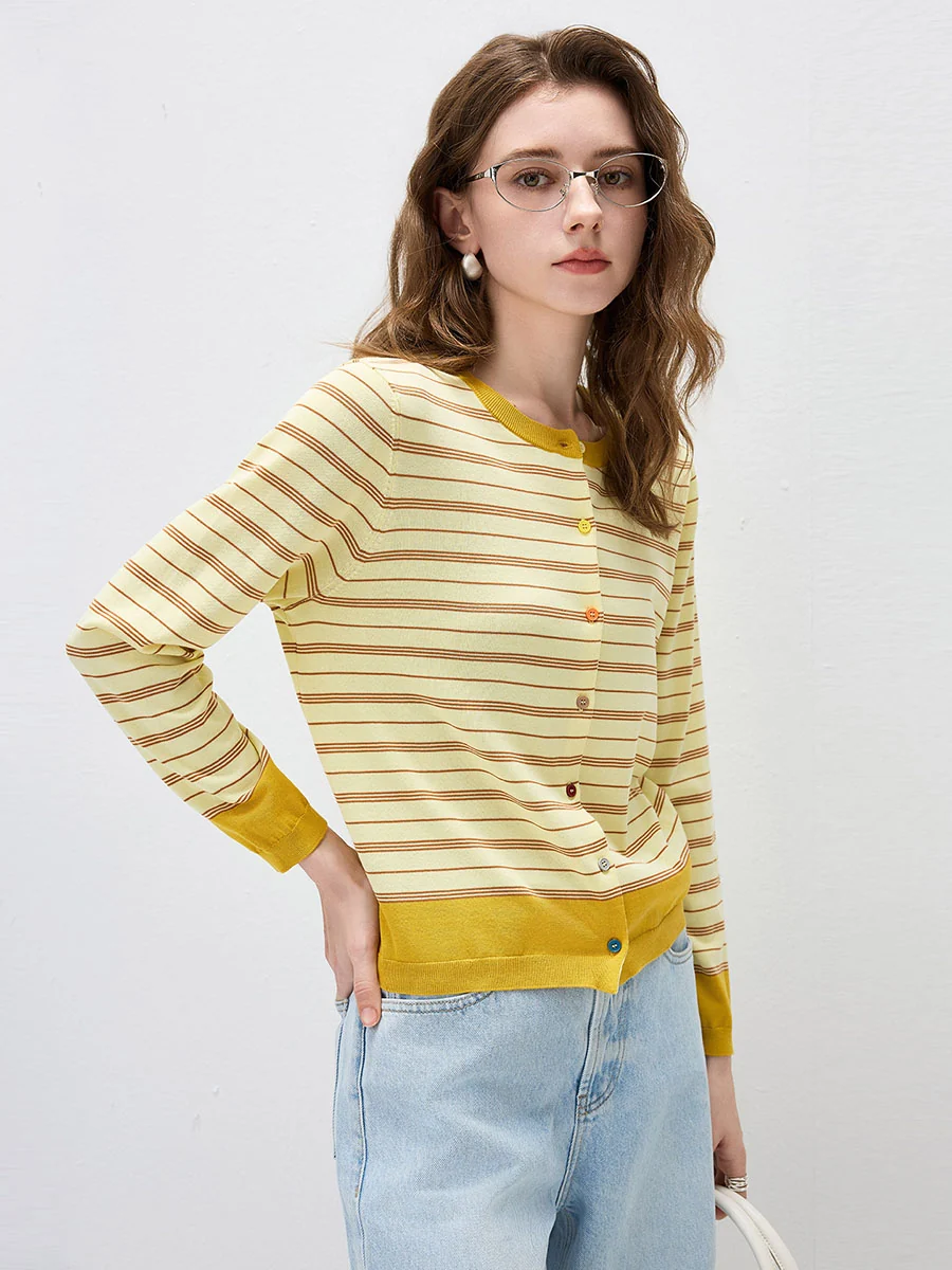 Women's Striped Color Block Button Front Cardigan - Image 22