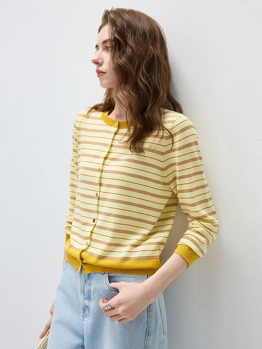 Women's Striped Color Block Button Front Cardigan - Image 23