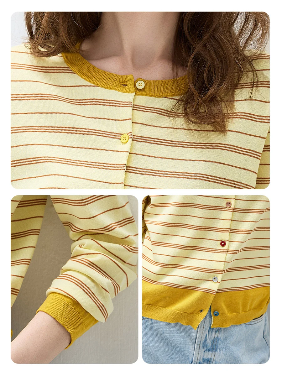 Women's Striped Color Block Button Front Cardigan - Image 25