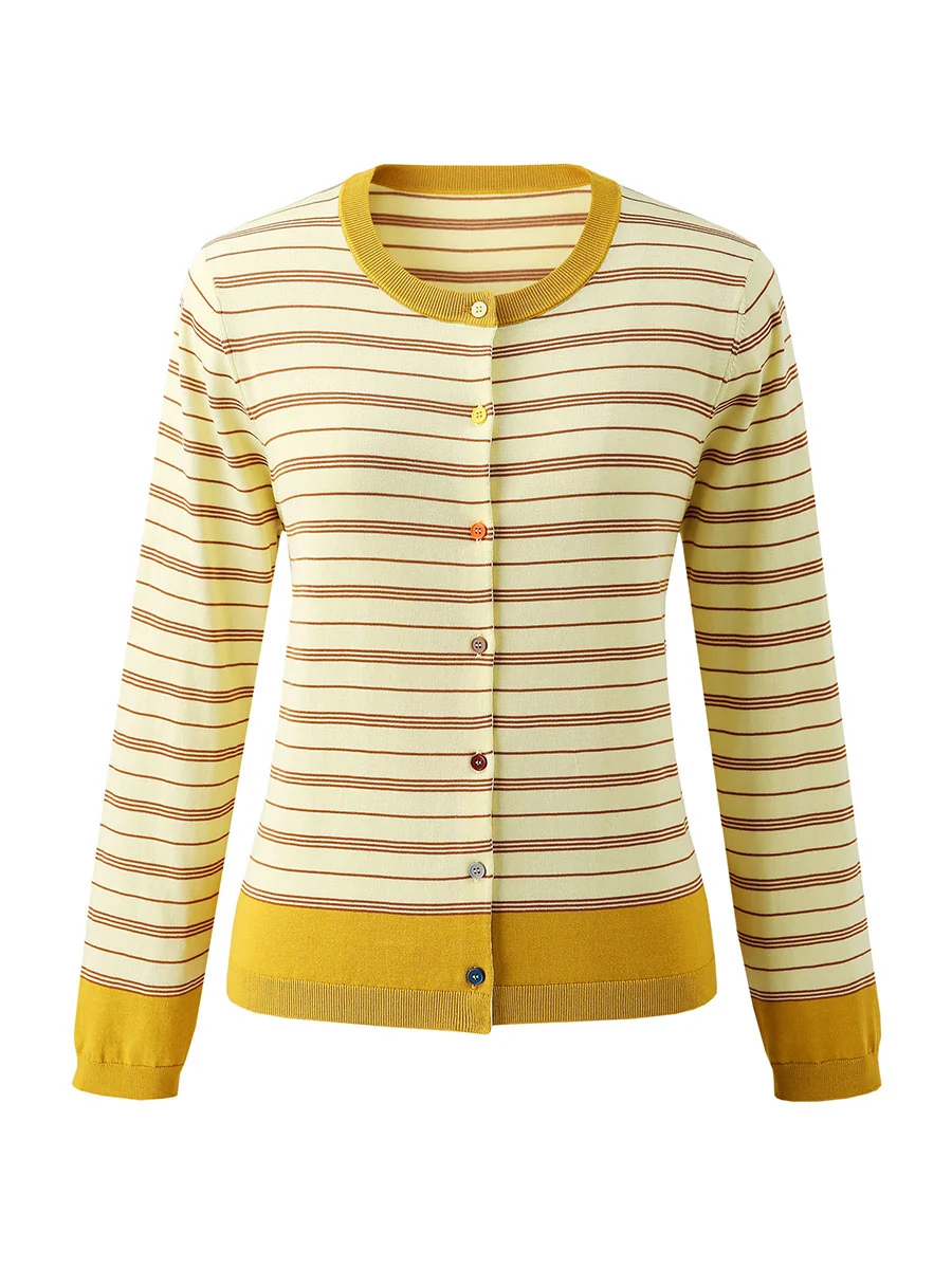Women's Striped Color Block Button Front Cardigan - Image 26