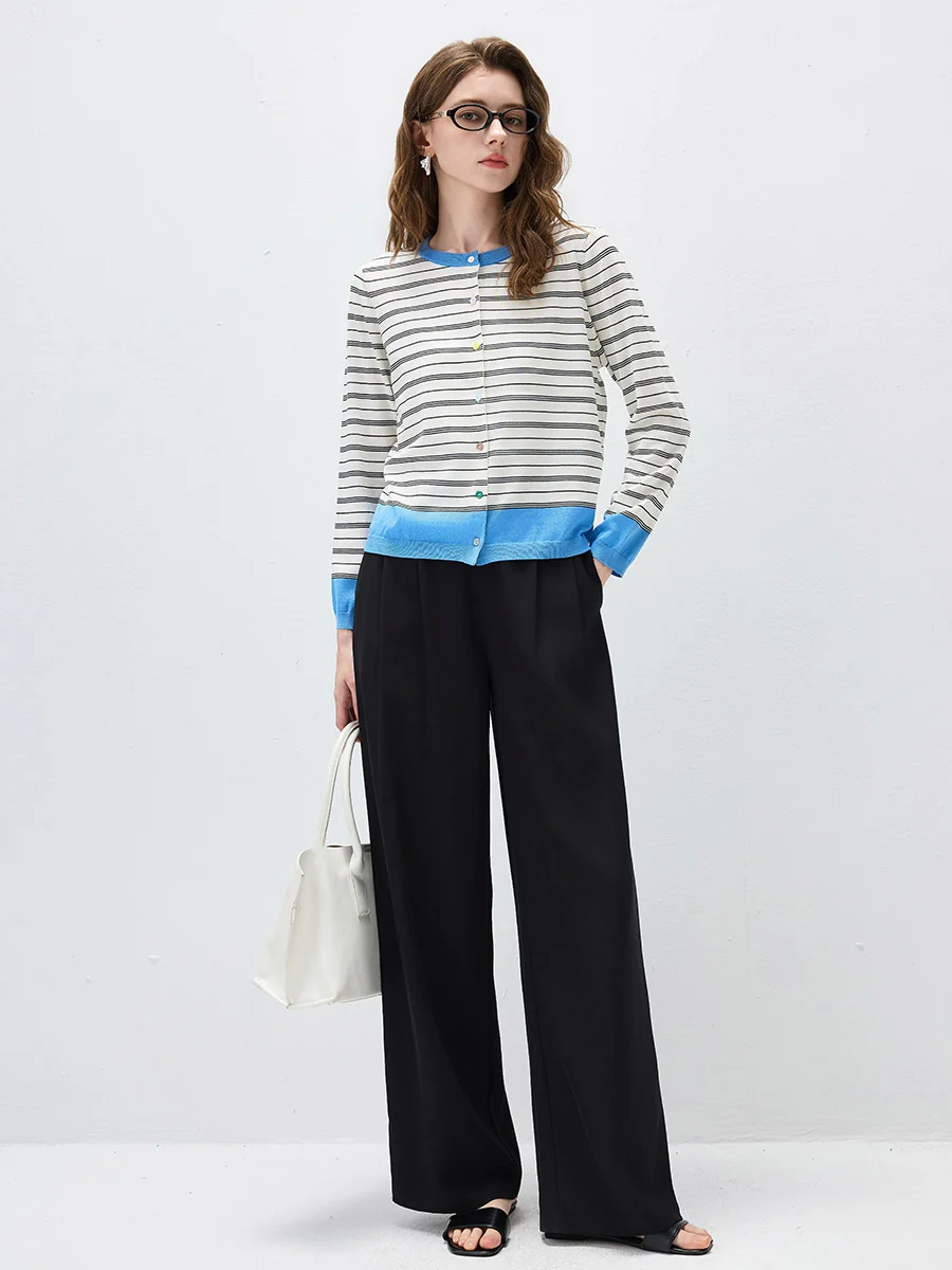 Women's Striped Color Block Button Front Cardigan - Image 3