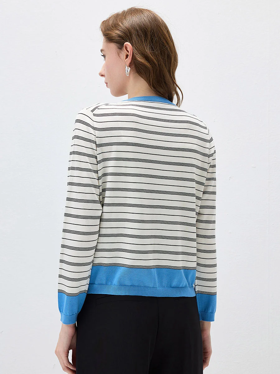 Women's Striped Color Block Button Front Cardigan - Image 8