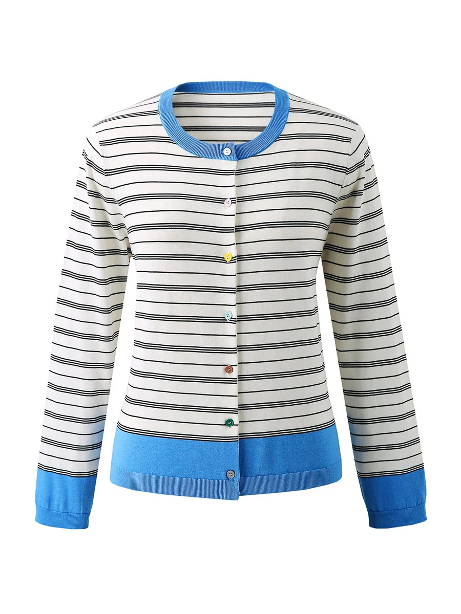 Women's Striped Color Block Button Front Cardigan - Image 9