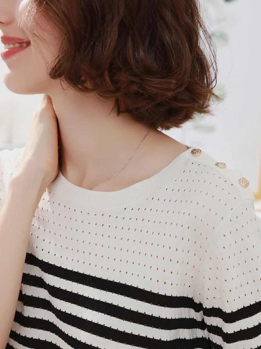 Women's Striped Knit T-Shirt - Image 10