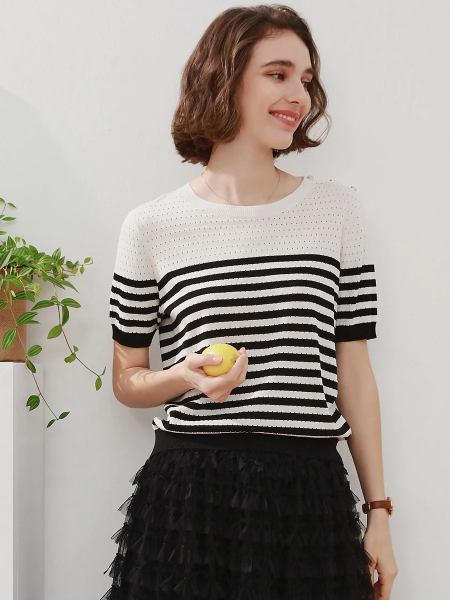 Women's Striped Knit T-Shirt - Image 3