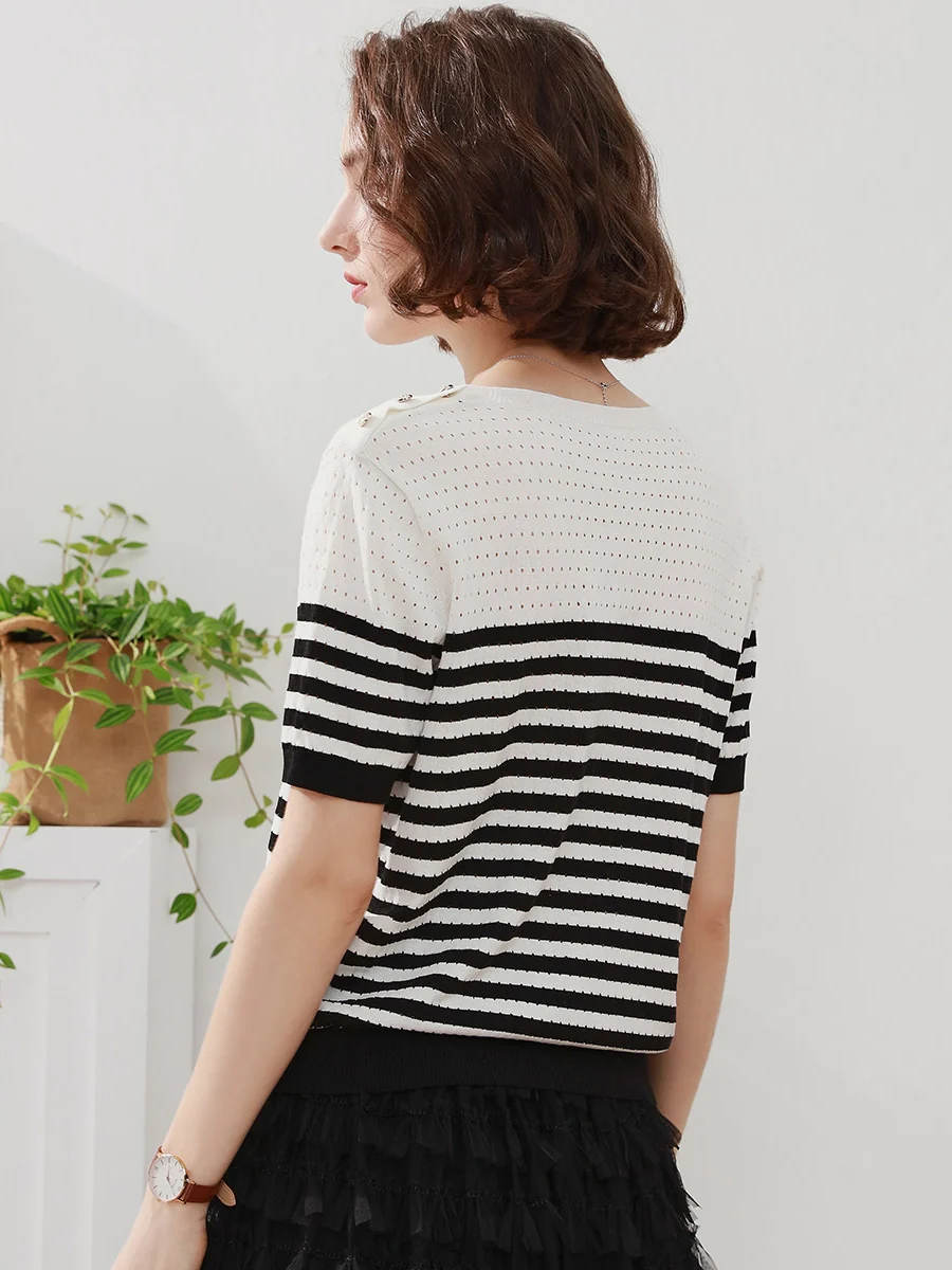 Women's Striped Knit T-Shirt - Image 4
