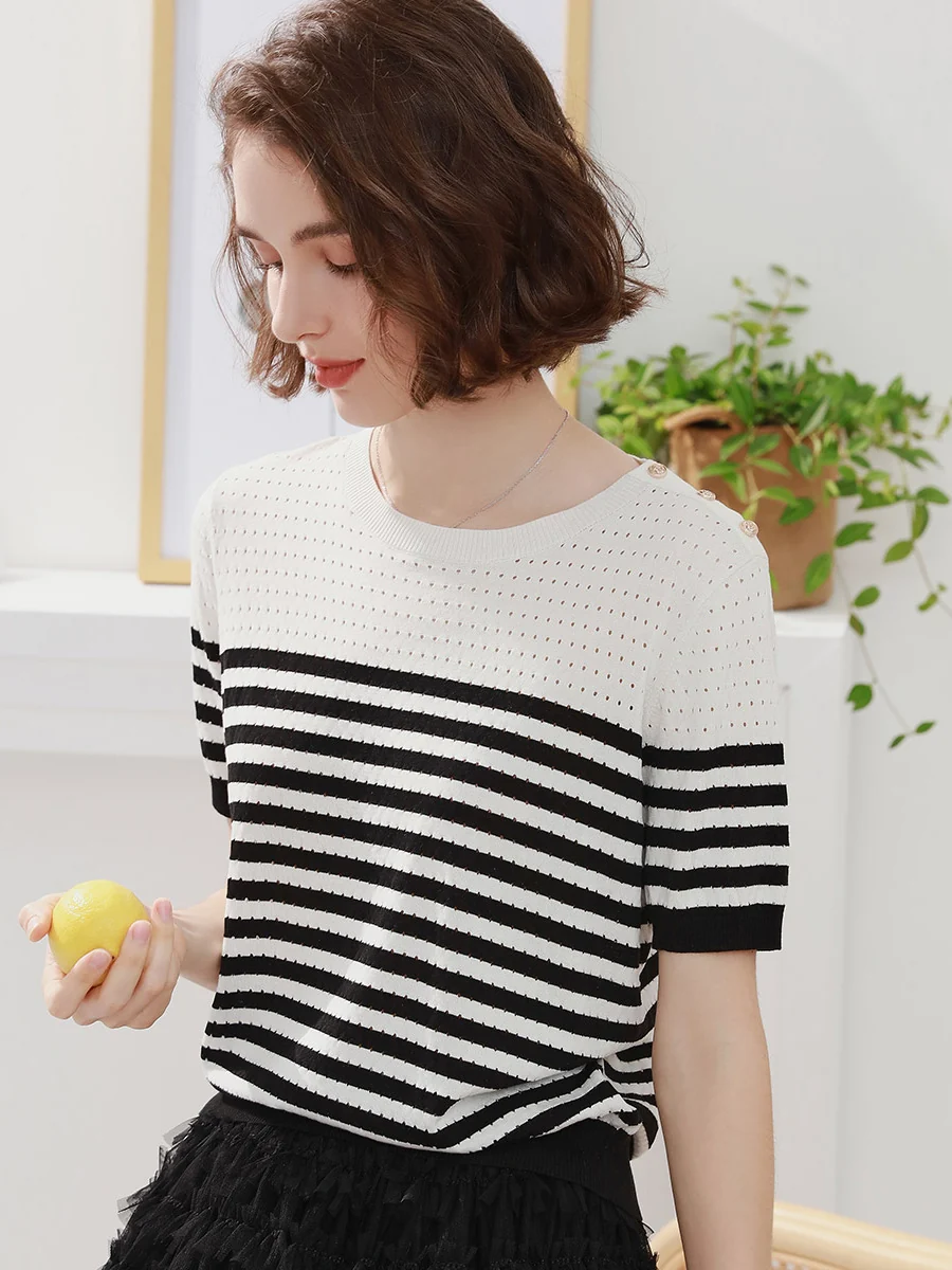 Women's Striped Knit T-Shirt - Image 5