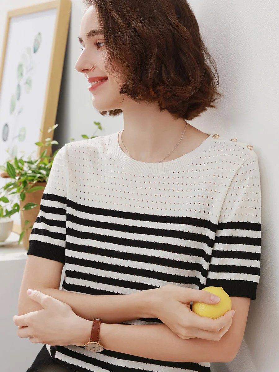 Women's Striped Knit T-Shirt - Image 6