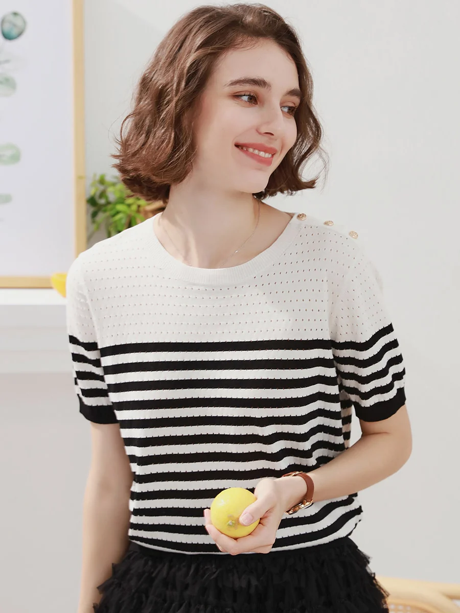 Women's Striped Knit T-Shirt - Image 7