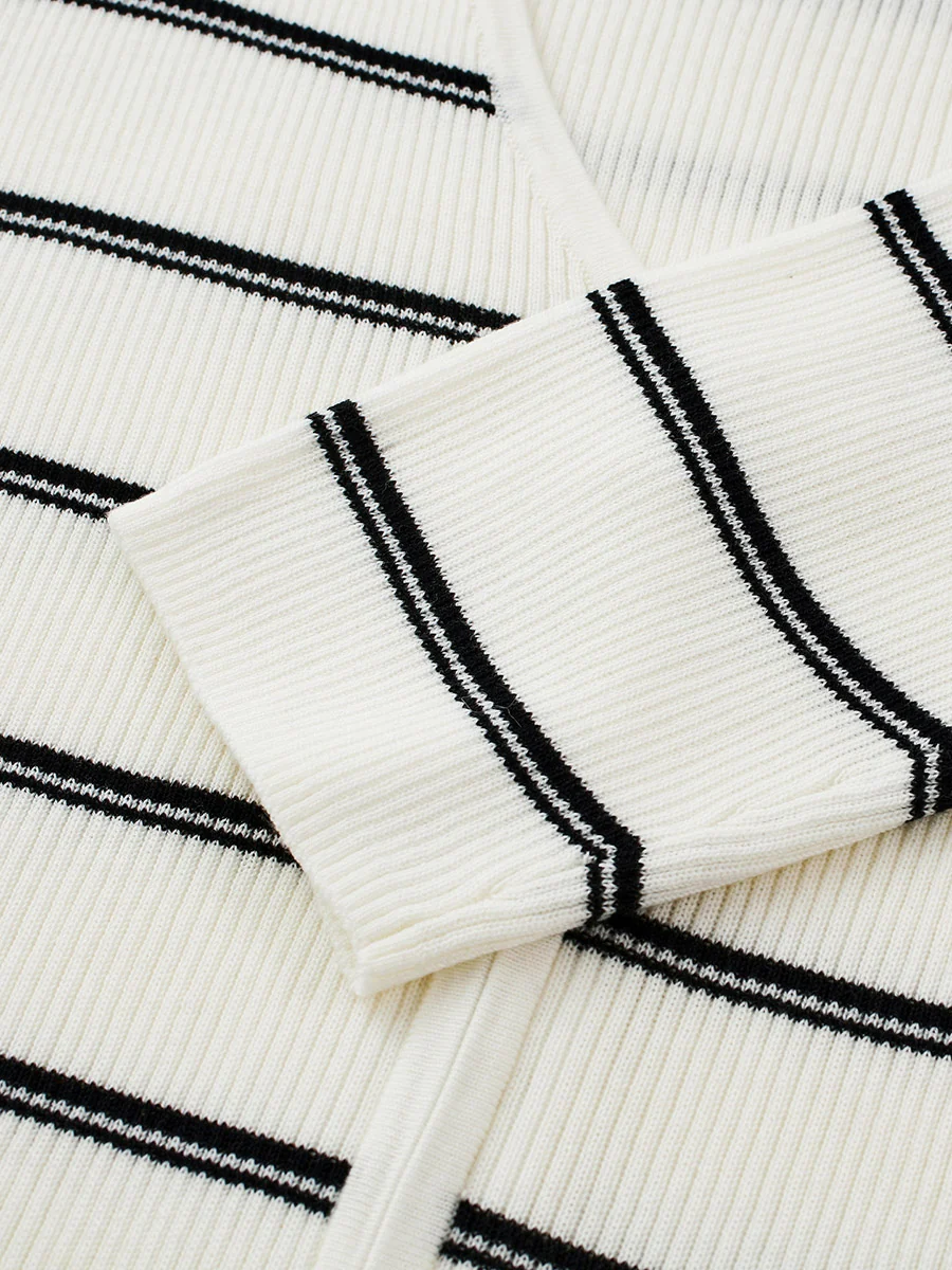 Women's Striped Ribbed Knit Faux  2-in-1 Zip Cardigan - Image 12